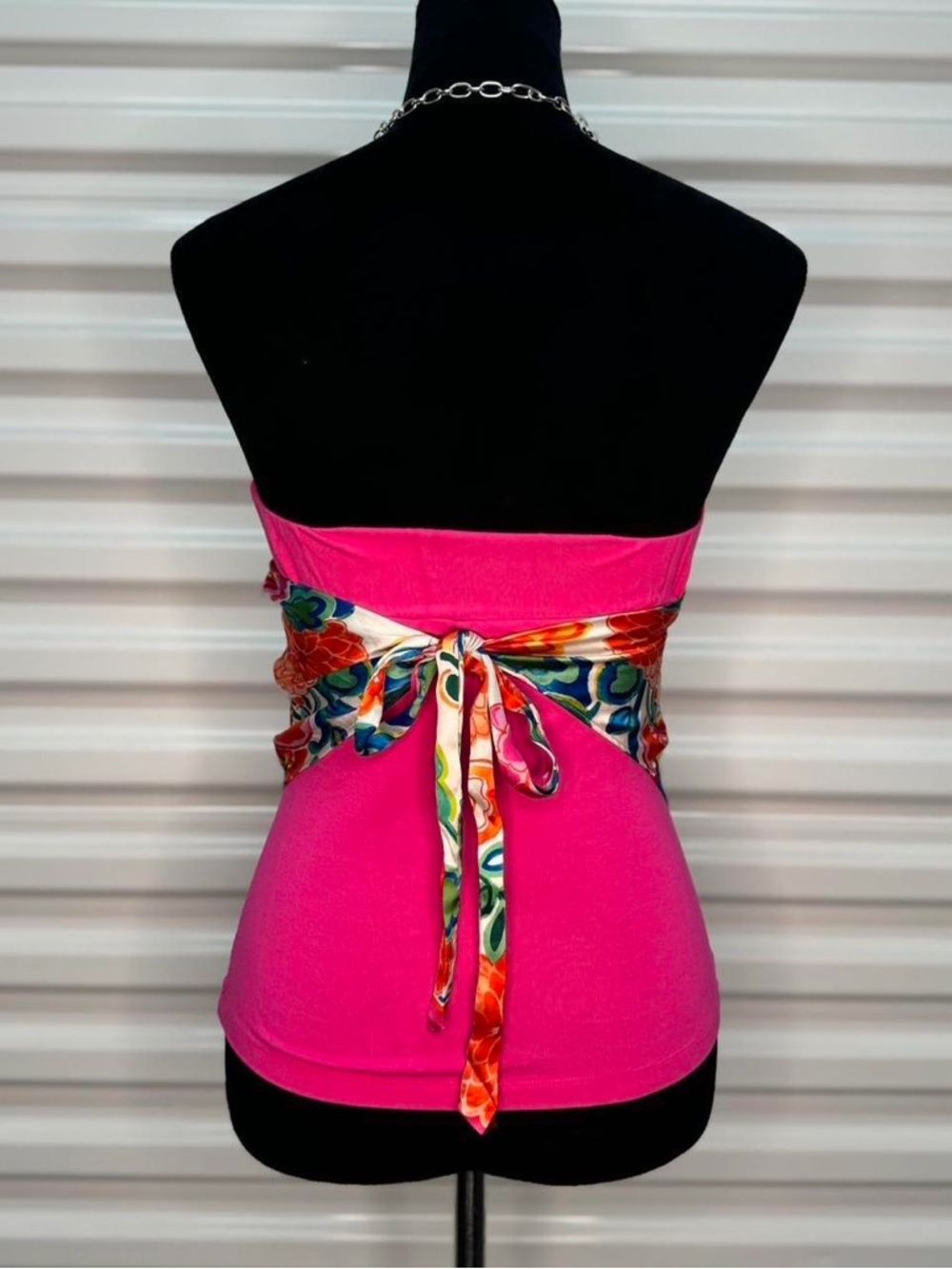 Vibrant Floral Silk Scarf Top - Pink Multicolor - Picture 6 of 6